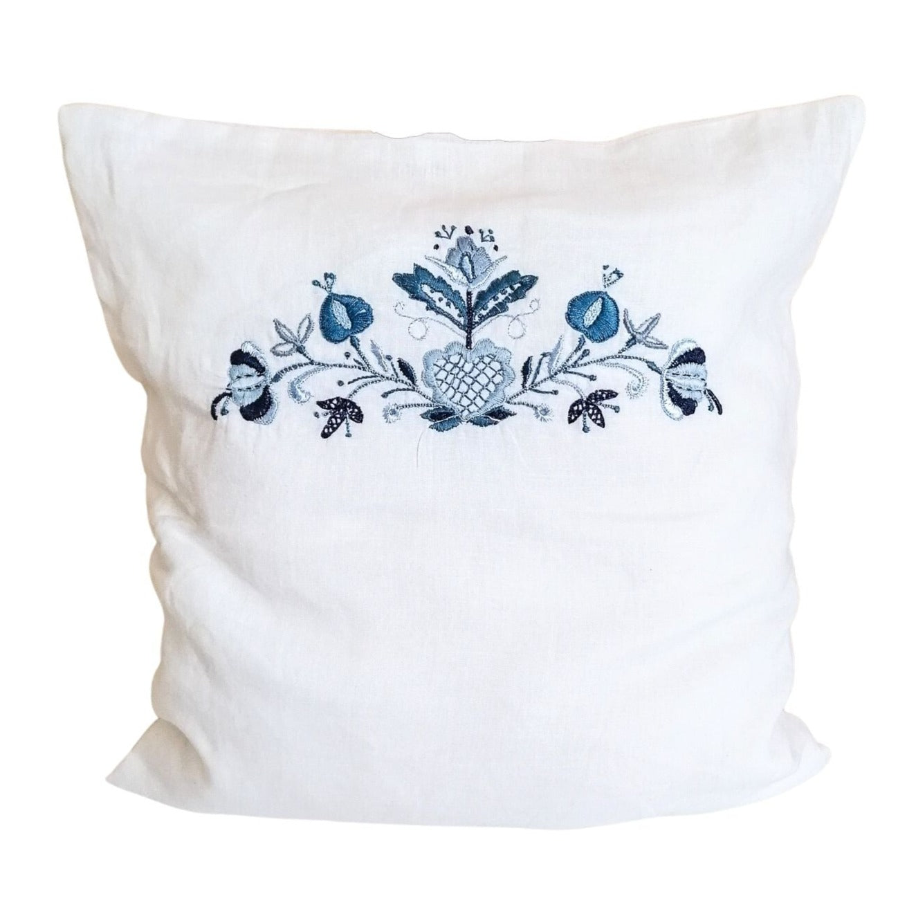 Embroidered blue folk pillowcase