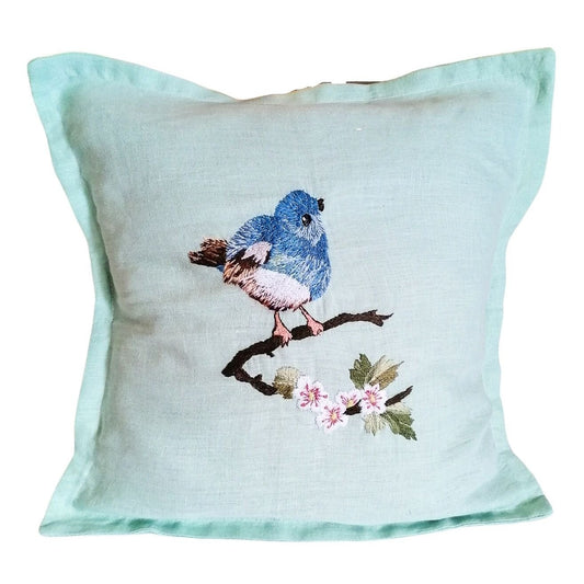 Embroidered blue bird pillowcase