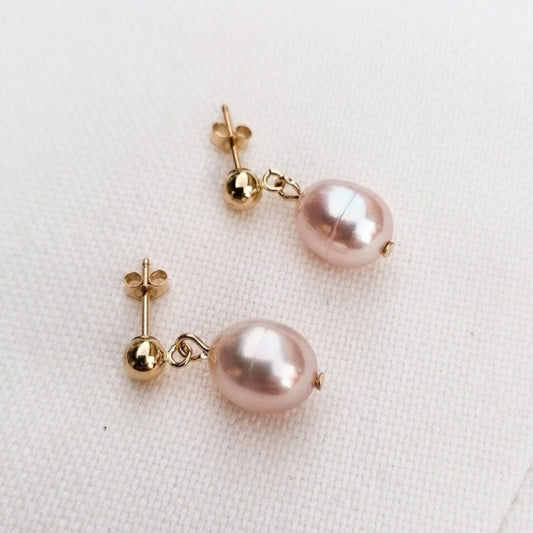 Pink pearl earrings - gold filled