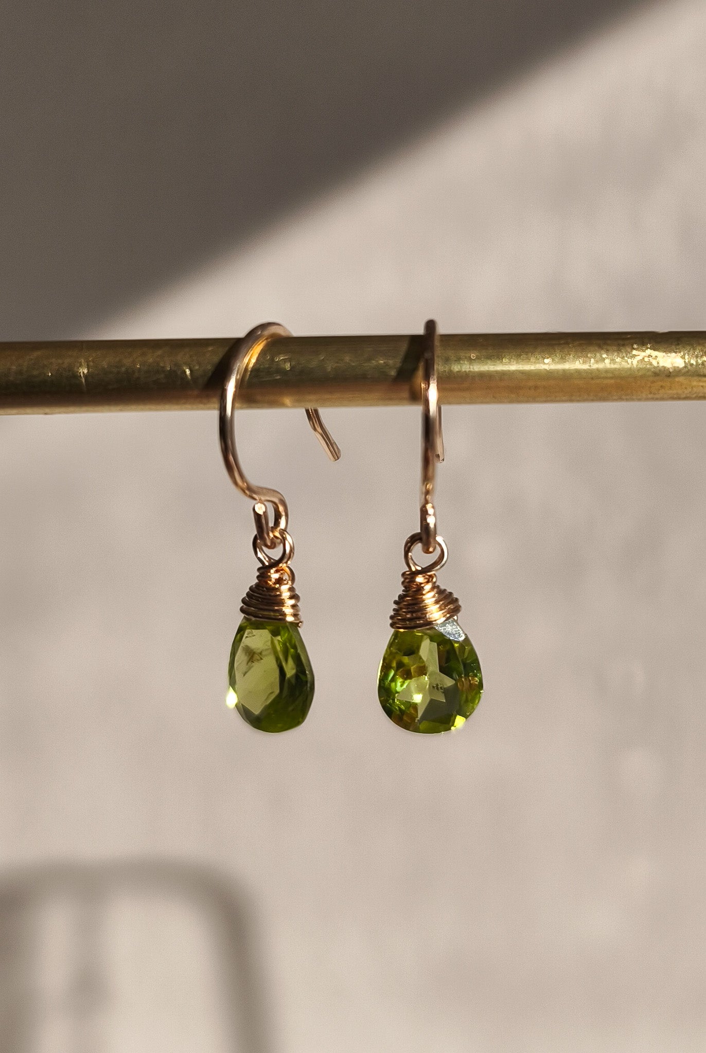 Peridot teardrop earrings - 14k gold filled