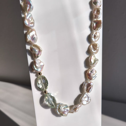 Green amethyst and pearl necklace