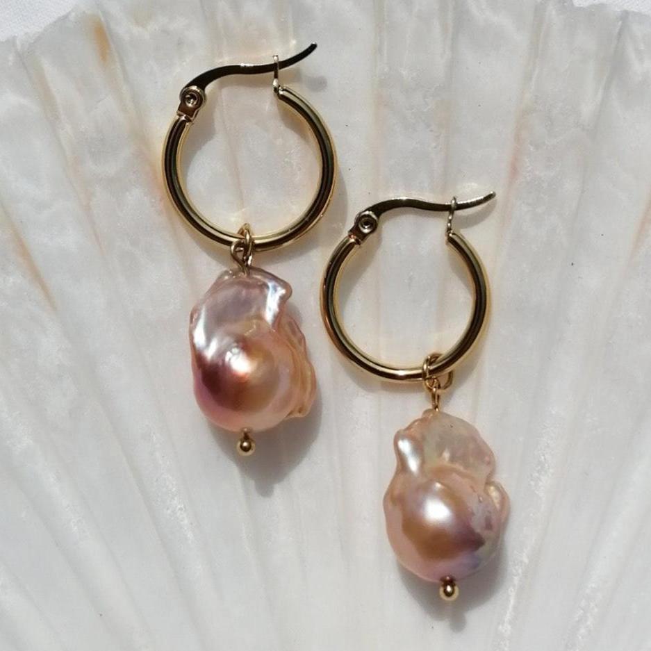 Purple - orange pearl earrings