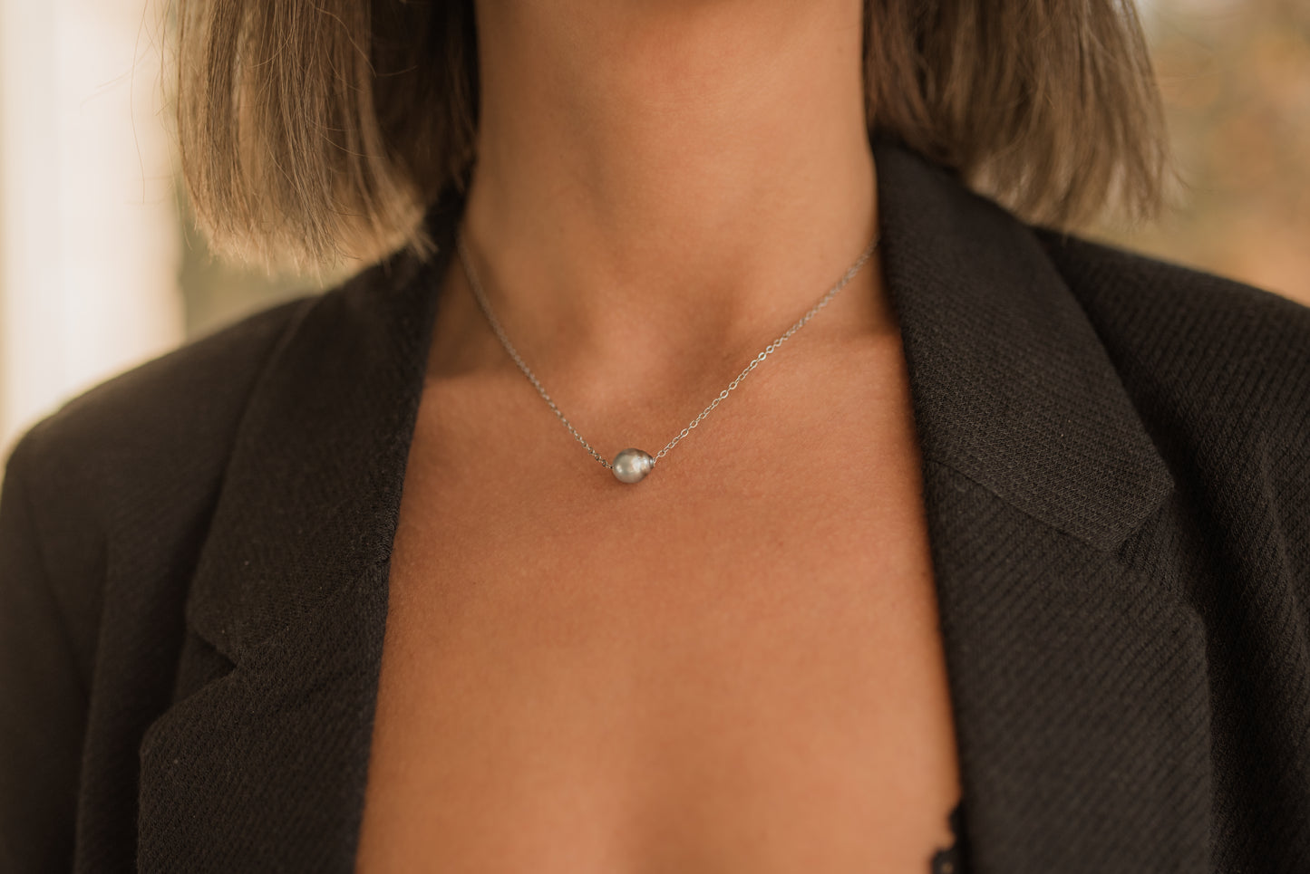 Řetízek s tahitskou perlou - stříbrný