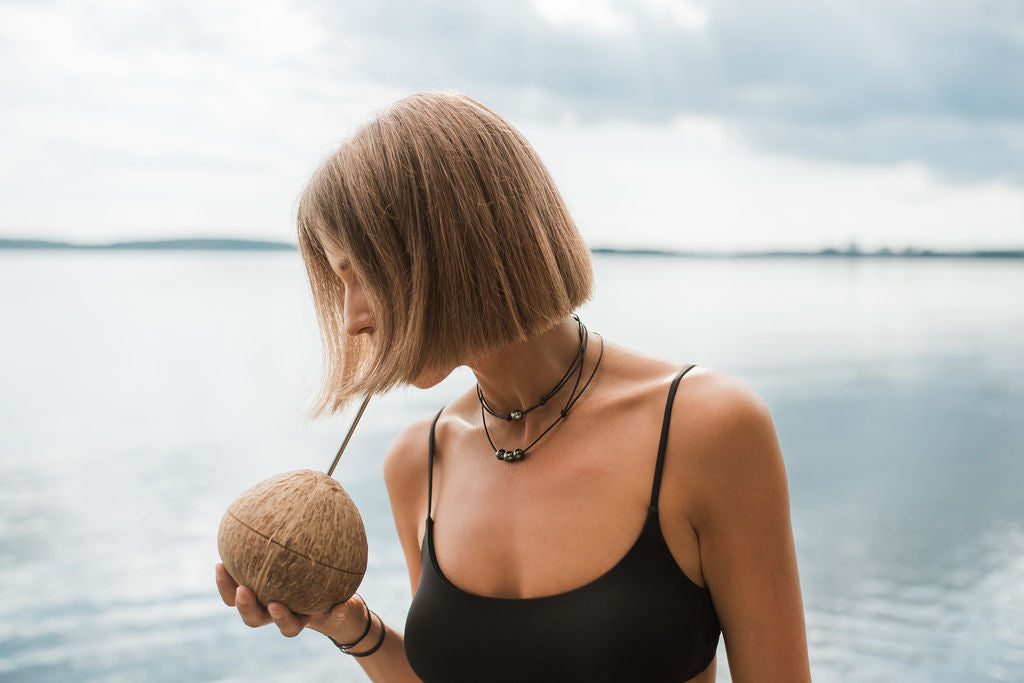 Náhrdelník Medusa, tahitské perly, černá kůže