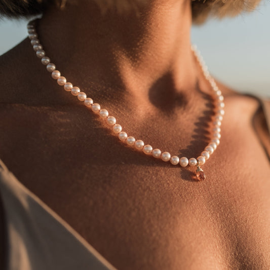 Pink tourmaline and pearl necklace