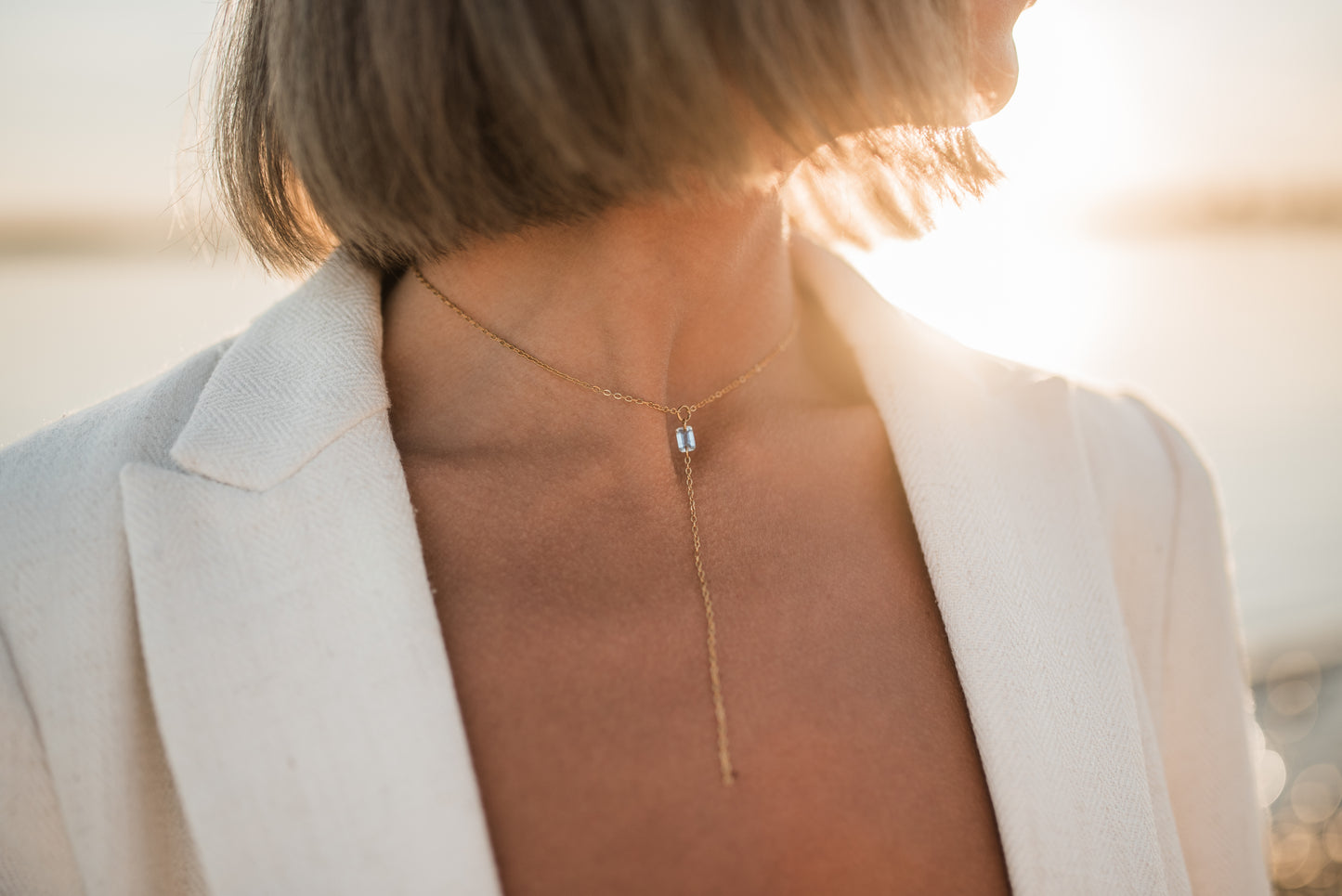 Aquamarine Y necklace