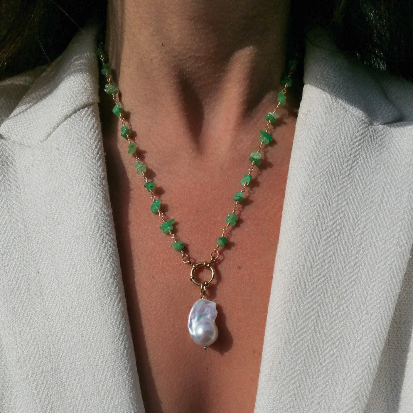 Chrysoprase and pearl necklace