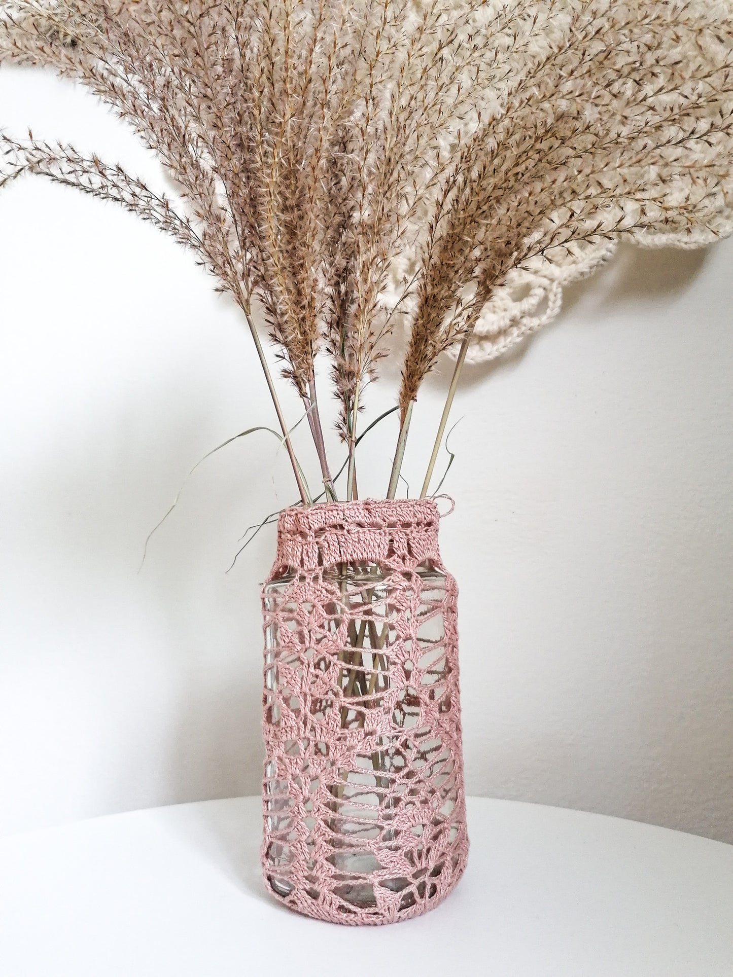 Pink upcycled lace vase