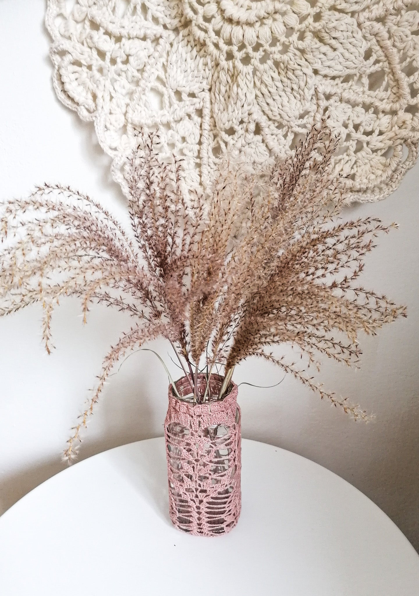 Pink upcycled lace vase