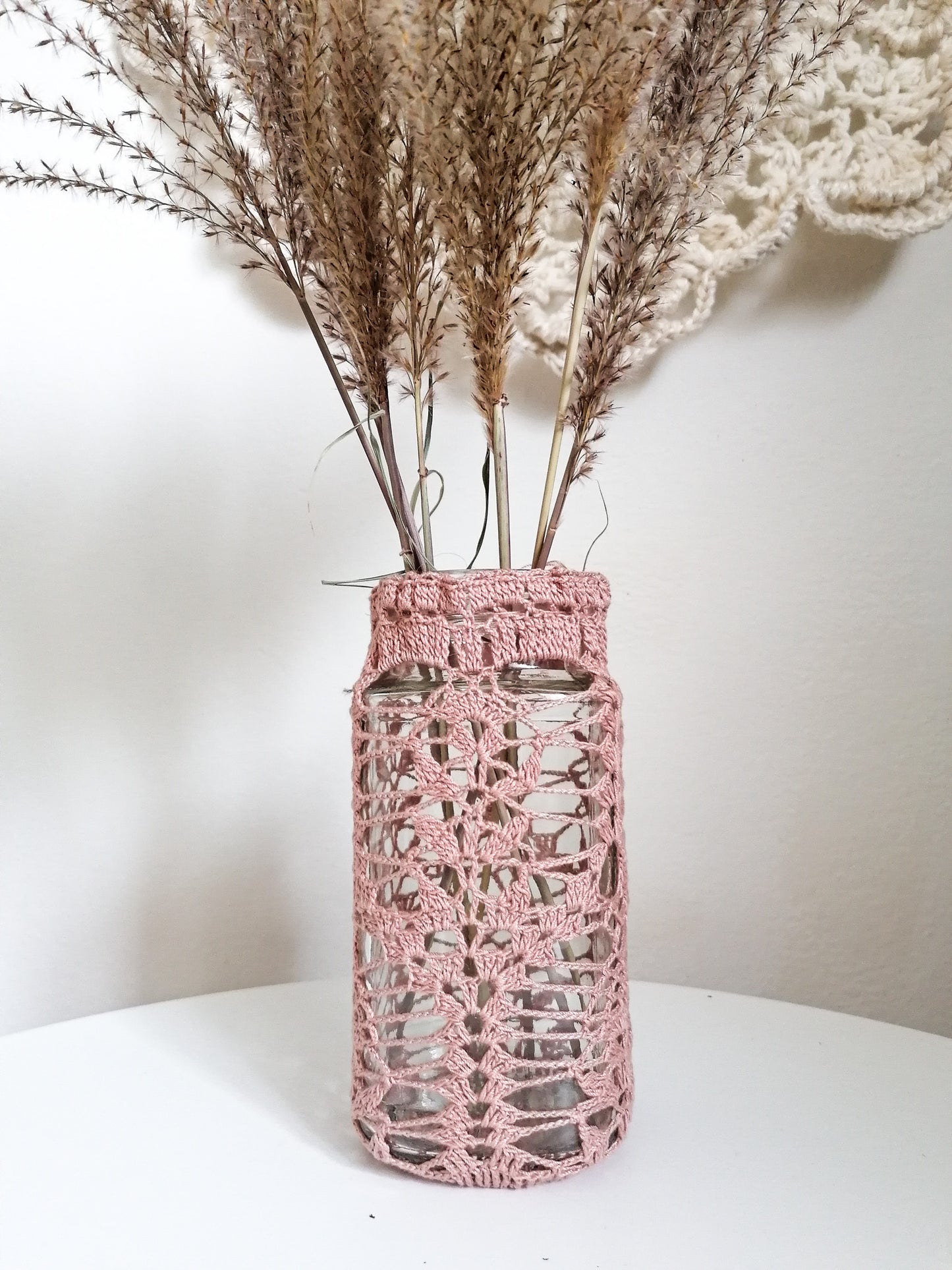 Pink upcycled lace vase