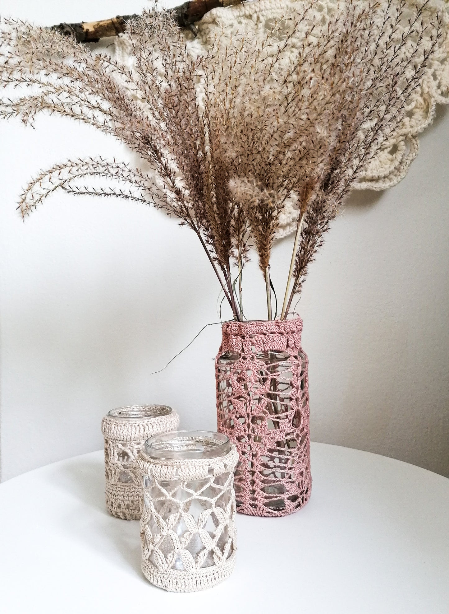 Pink upcycled lace vase