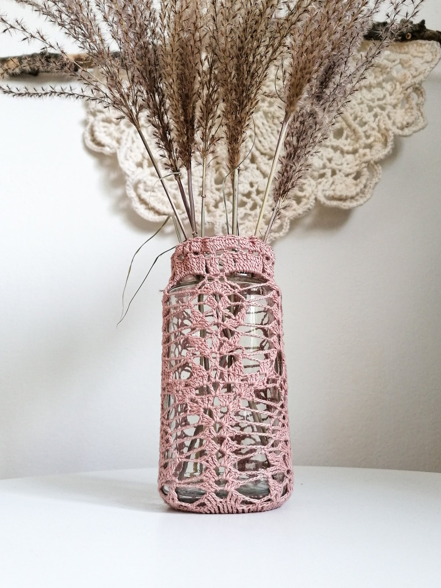 Pink upcycled lace vase