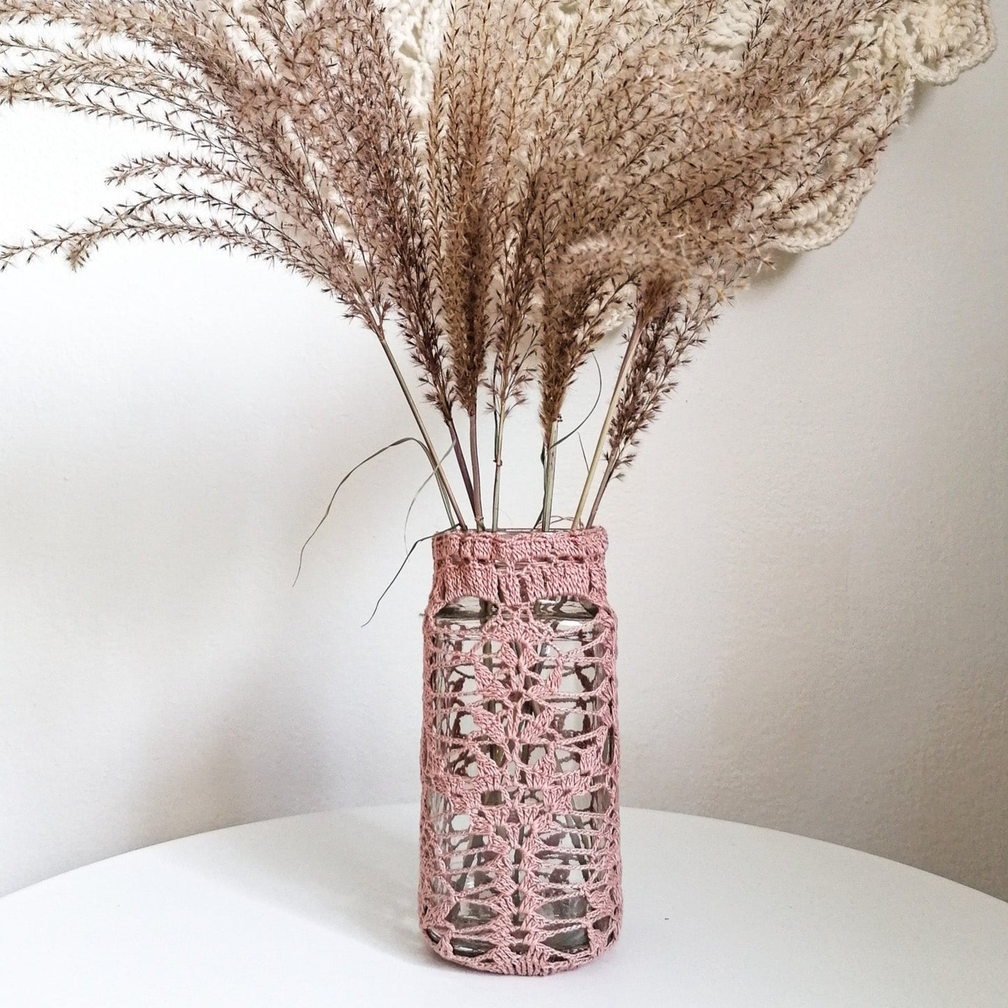 Pink upcycled lace vase