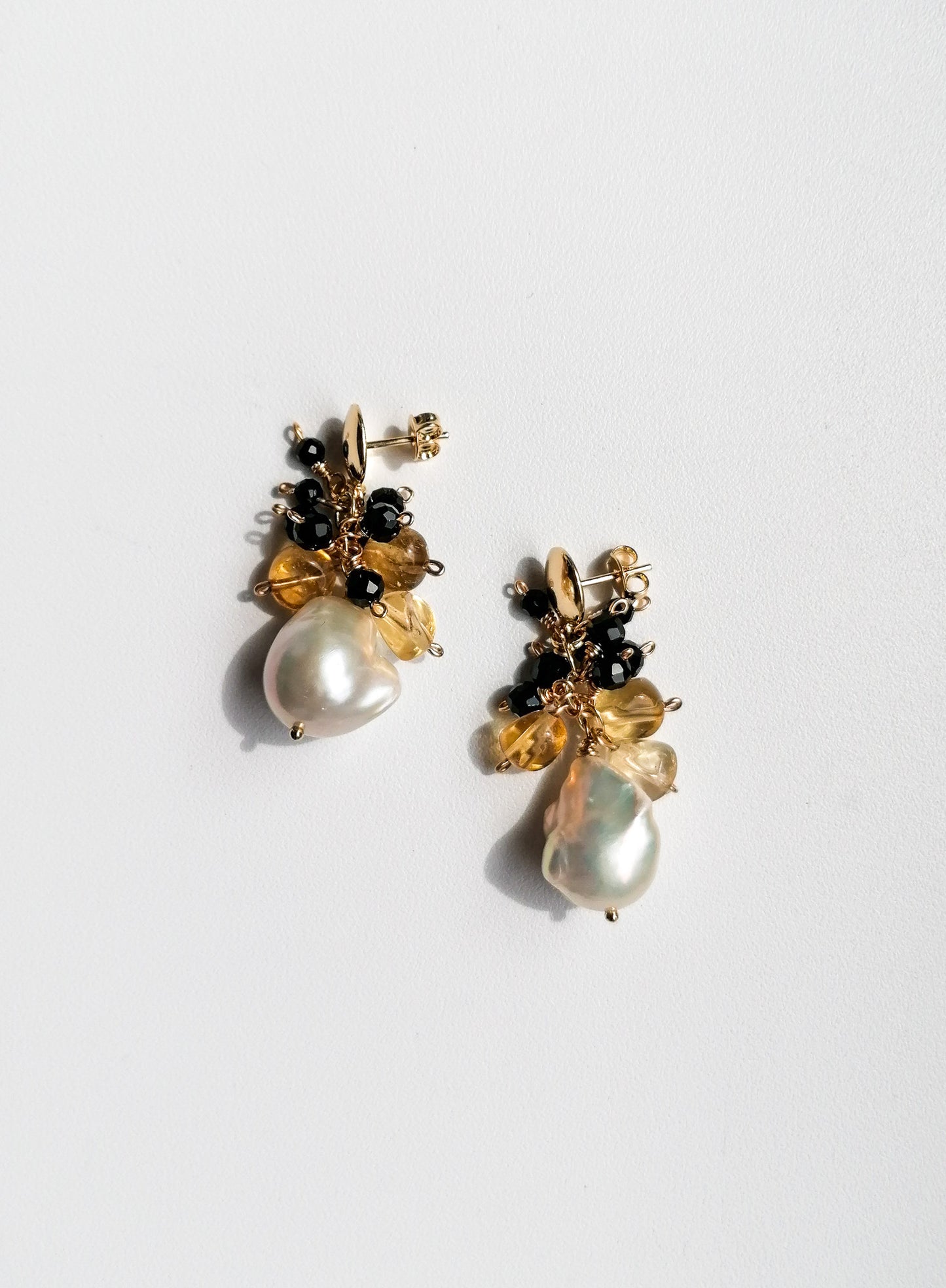 Jeweled flameball pearl earrings