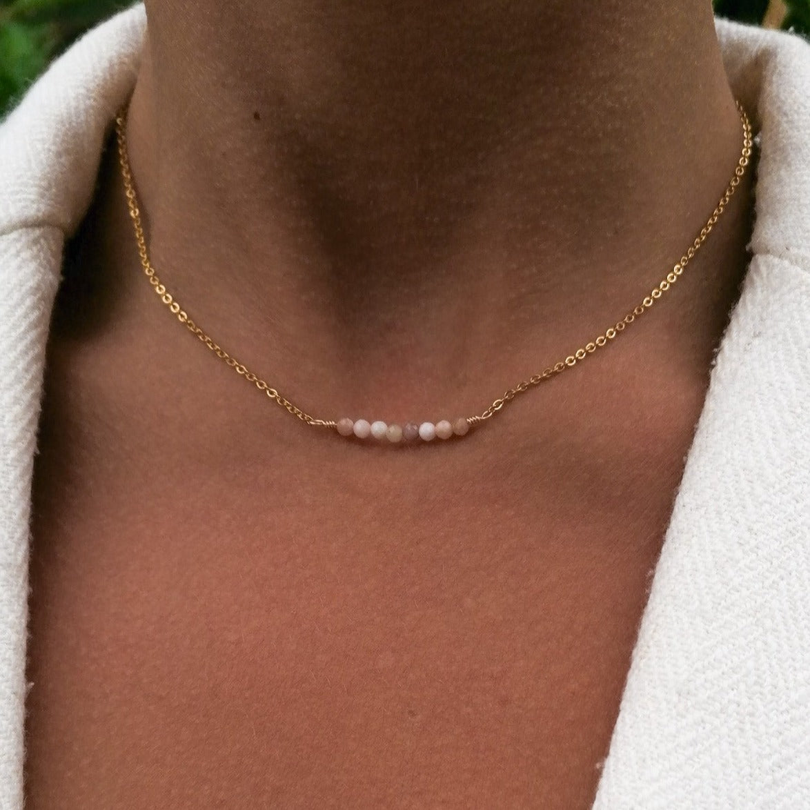 Pink opal bar necklace