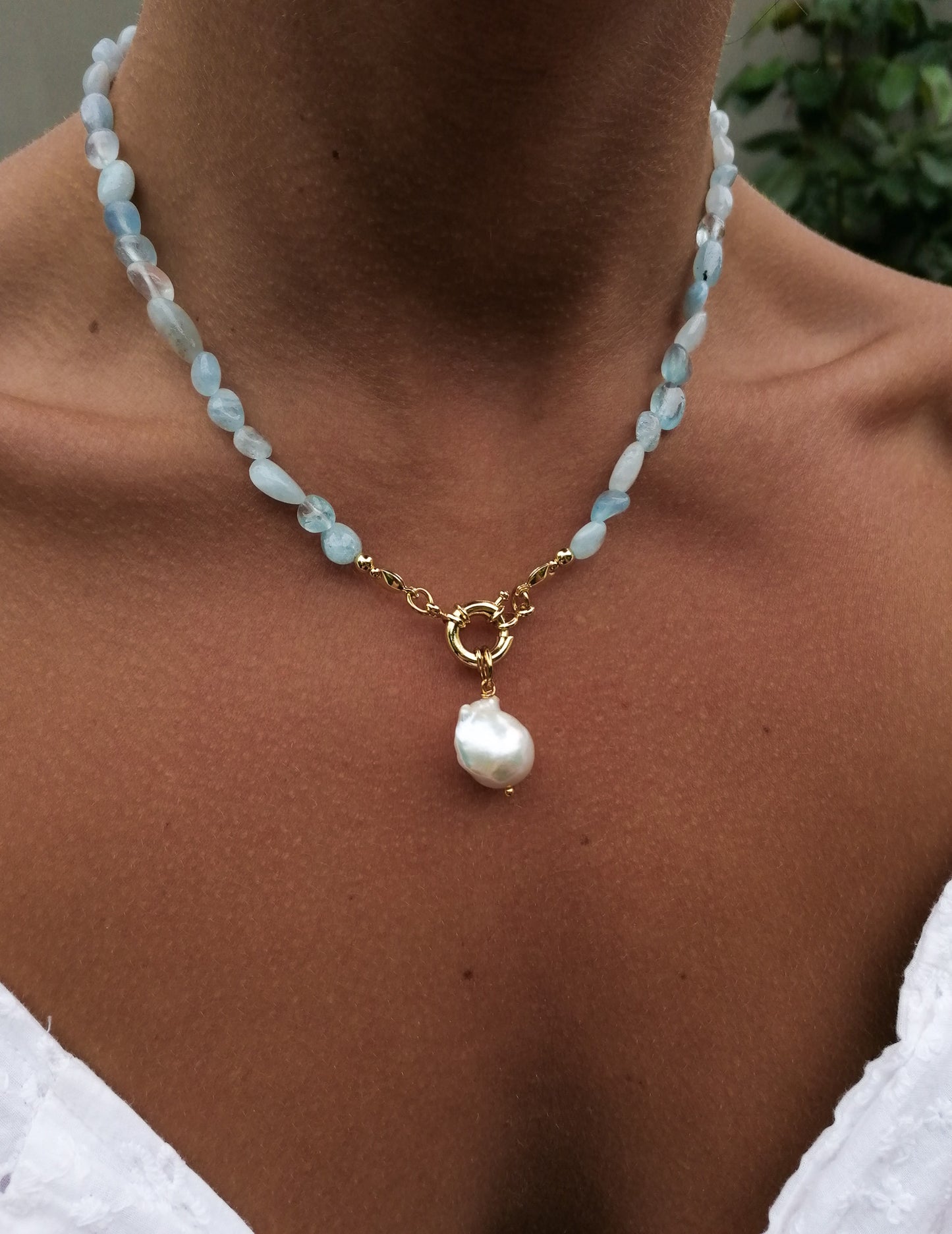 Aquamarine pearl necklace