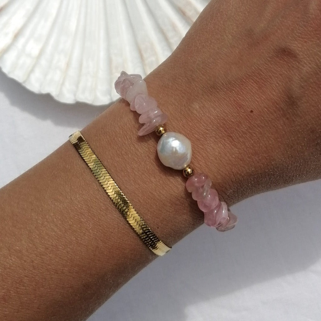 Rose quartz and pearl bracelet