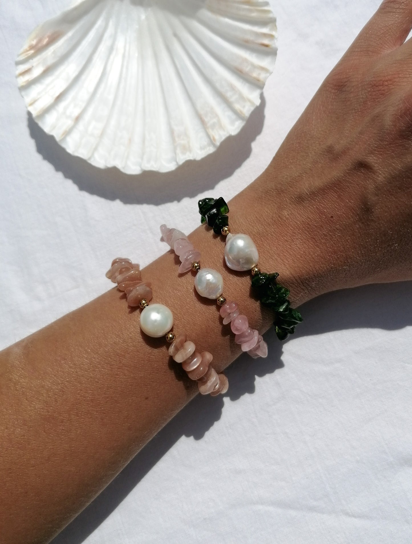 Sunstone and pearl bracelet