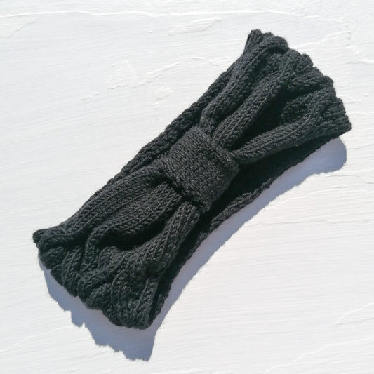 Knitted wool headband - black