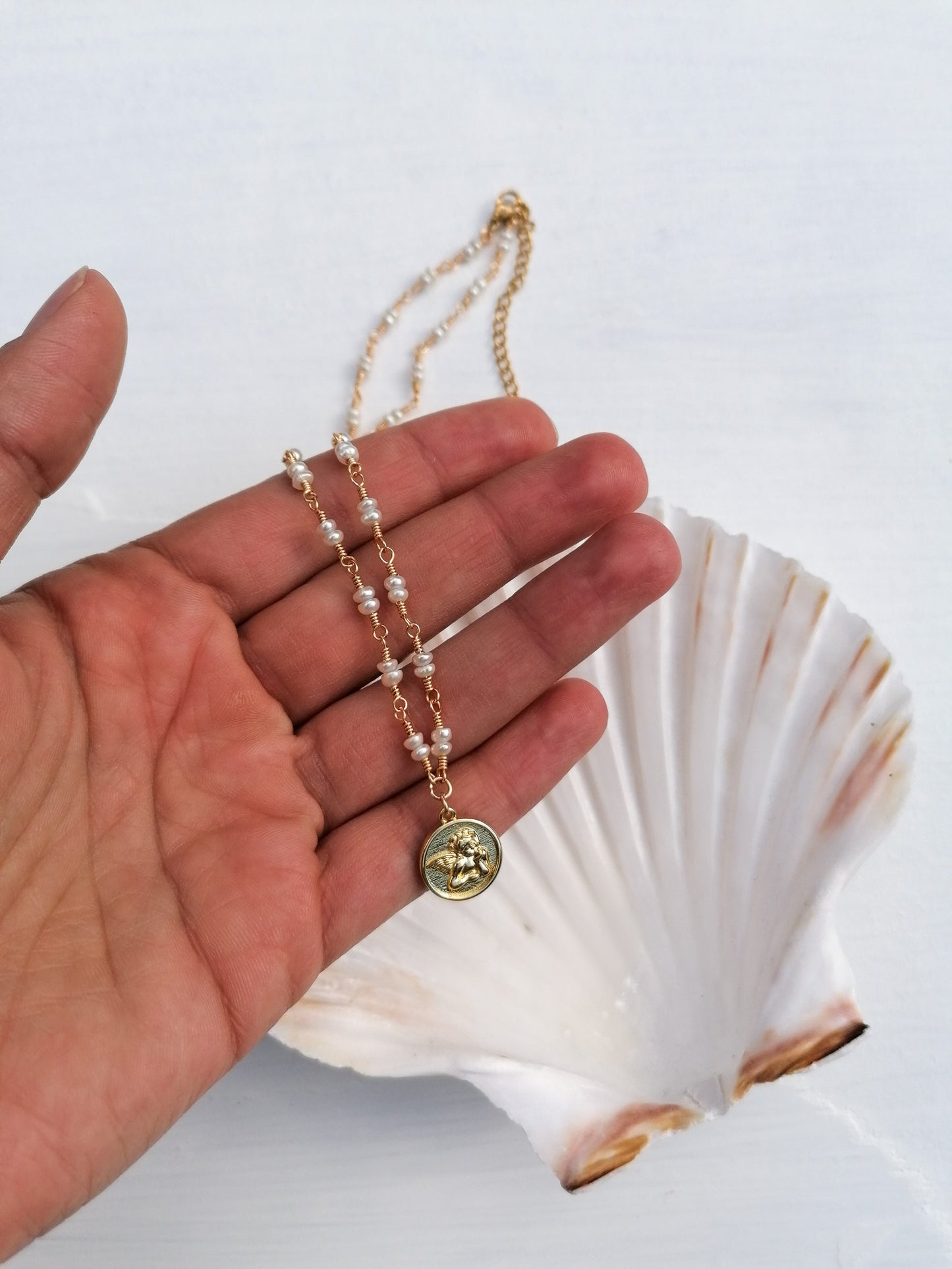 Angel coin pearl necklace