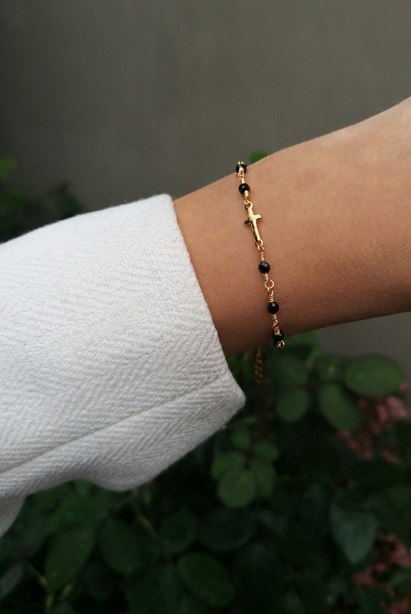 Black spinel rosary bracelet