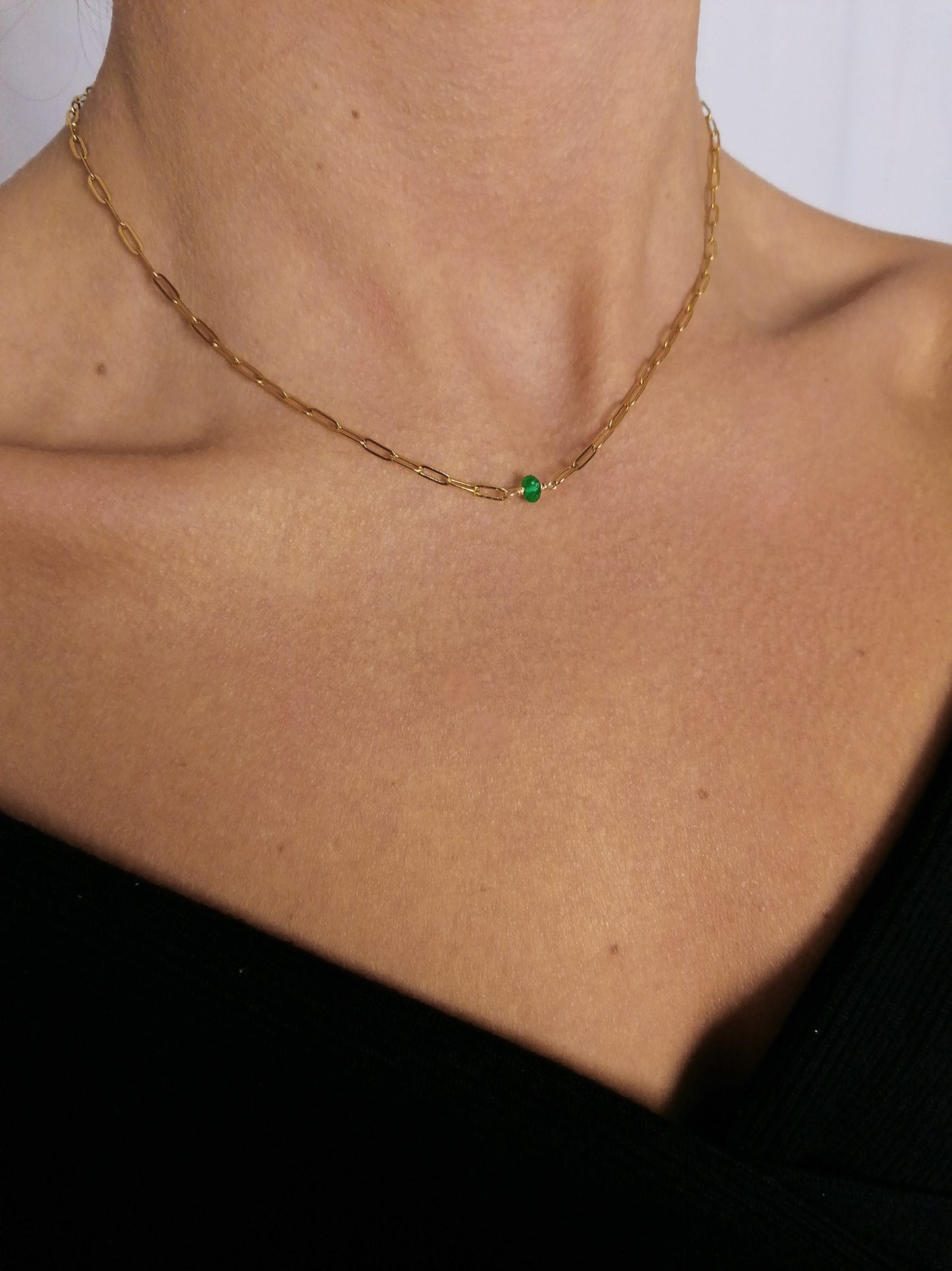 Emerald paperclip chain necklace