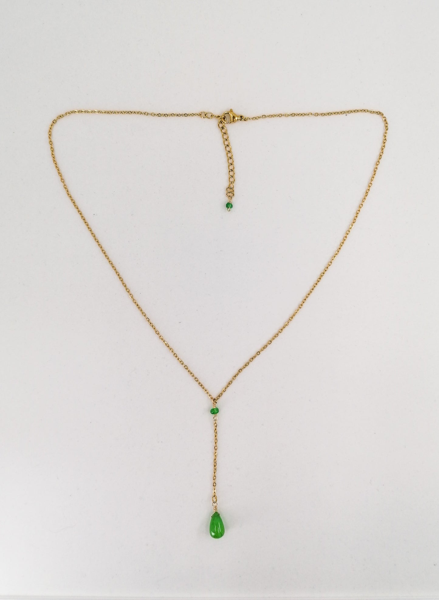 Emerald teardrop Y necklace
