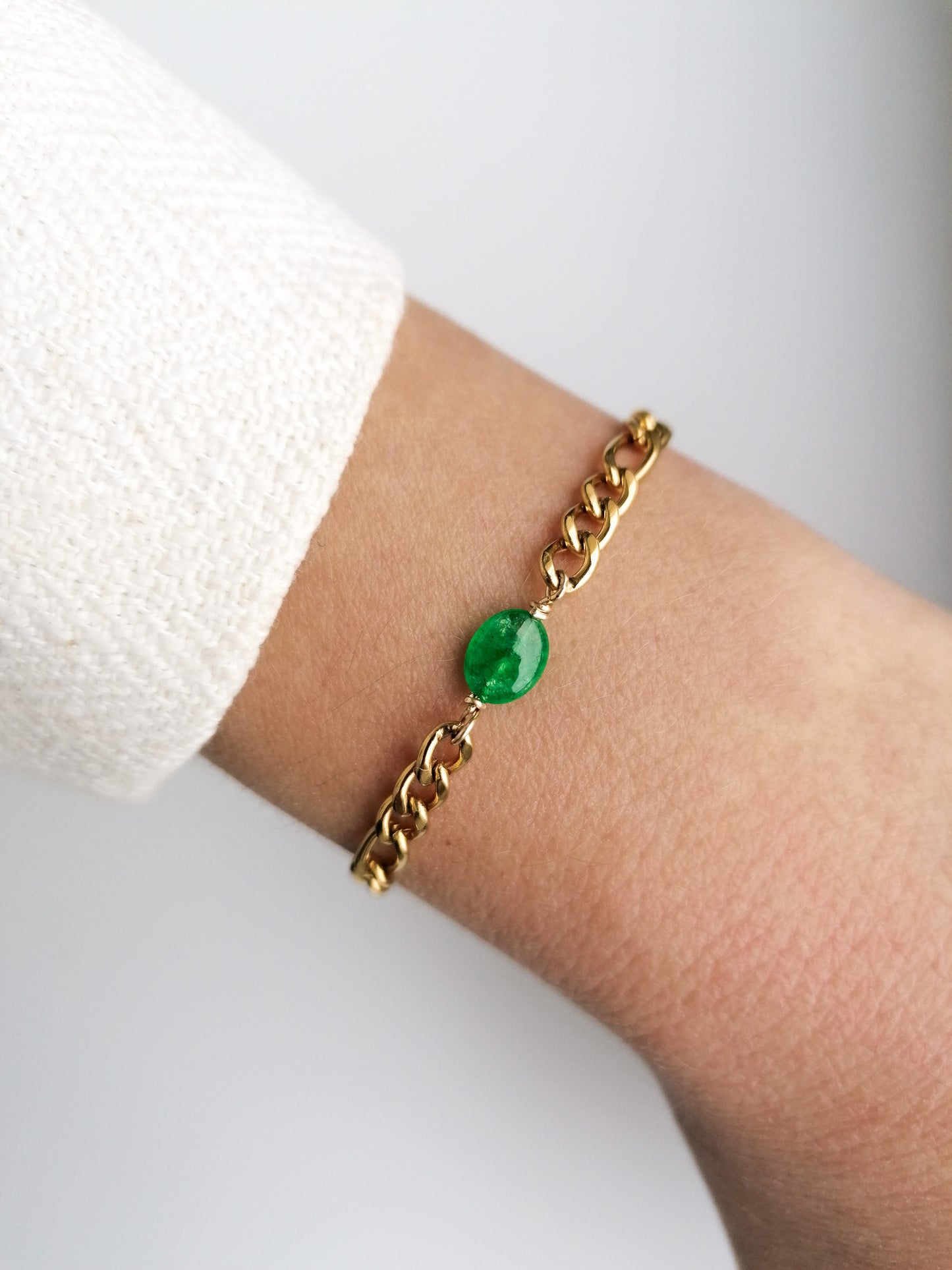 Emerald bracelet - figaro chain
