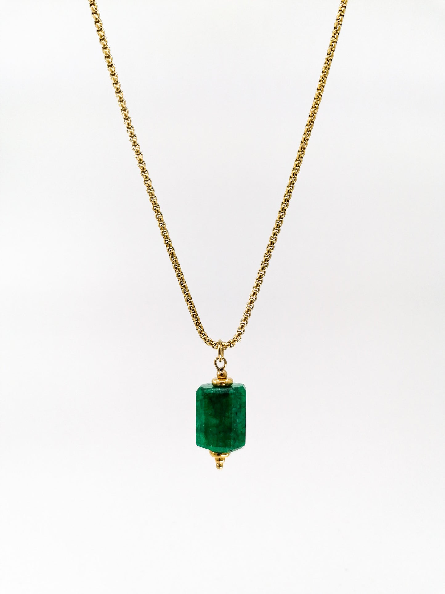 Emerald necklace - long box chain