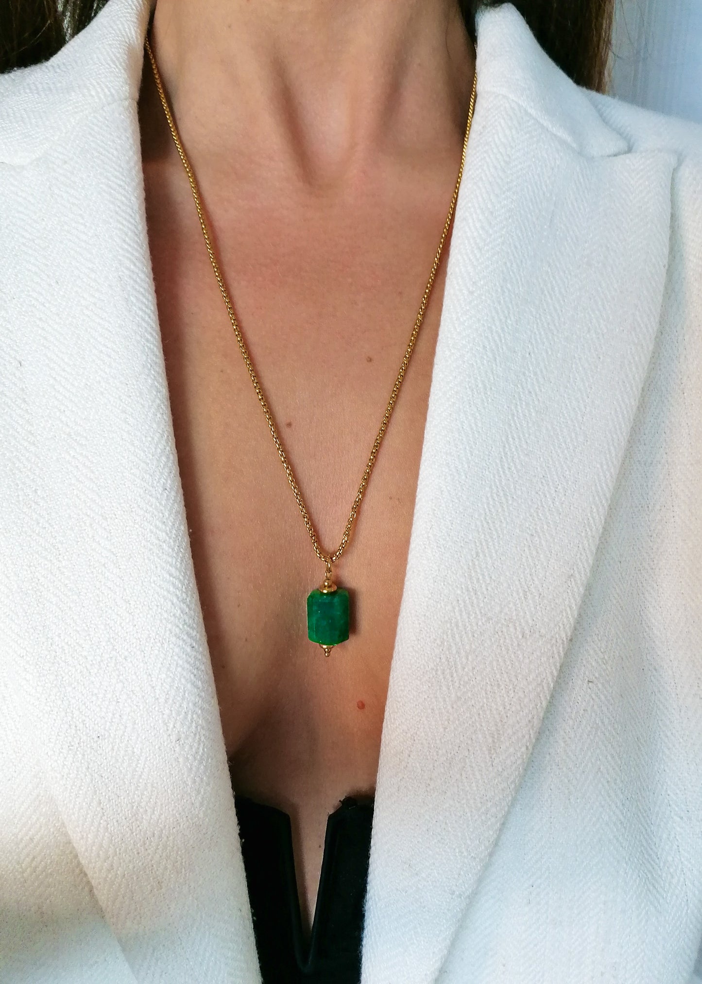 Emerald necklace - long box chain