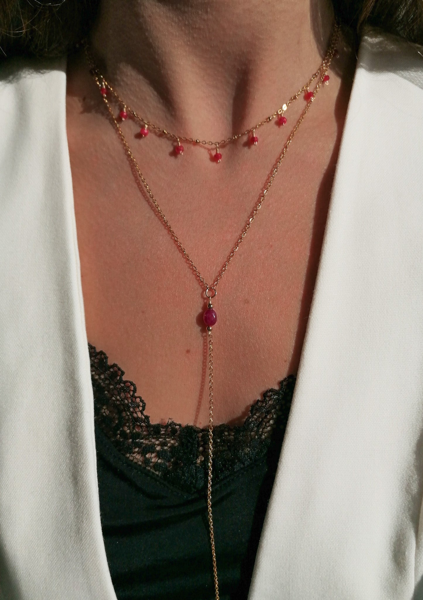 Ruby long Y necklace