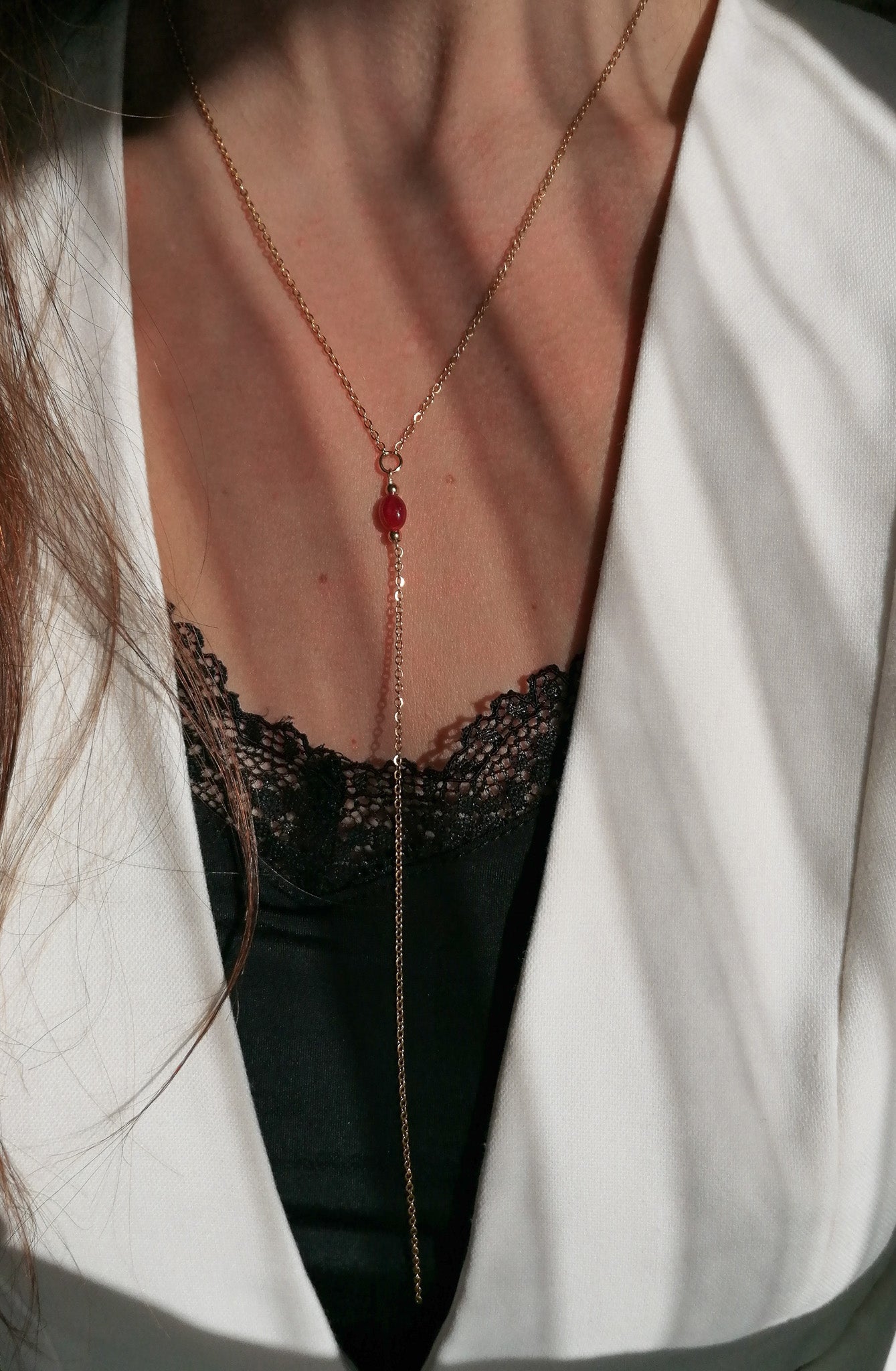 Ruby long Y necklace