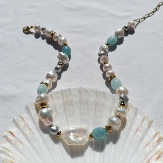 Aquamarine & pearl necklace