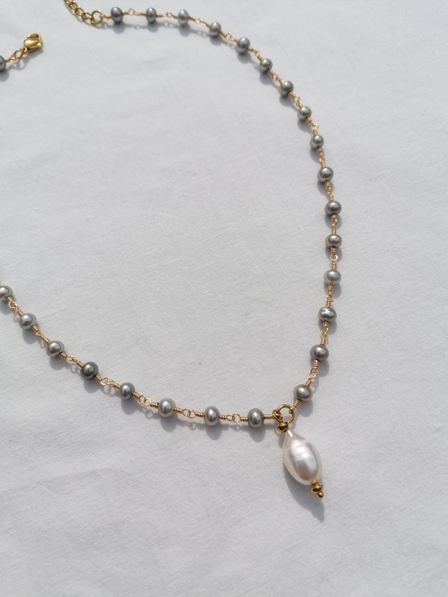 Gray pearl rosary necklace