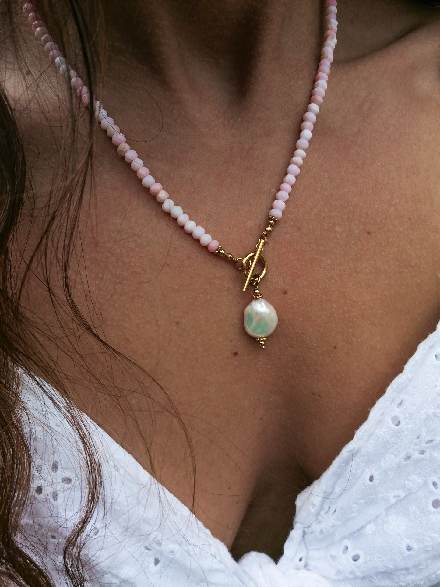 Pink opal necklace