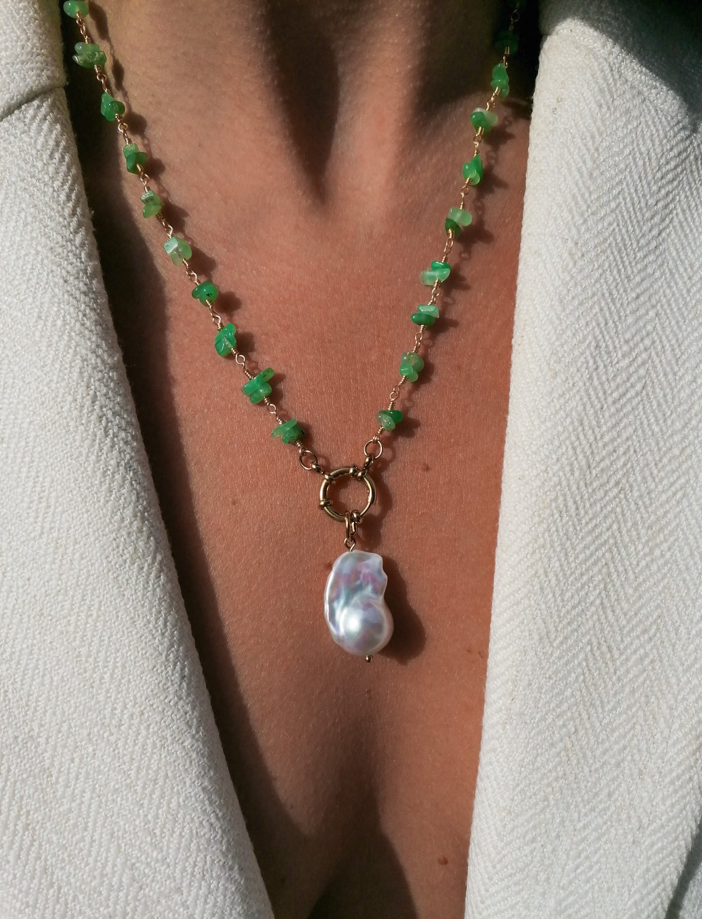 Chrysoprase and pearl necklace