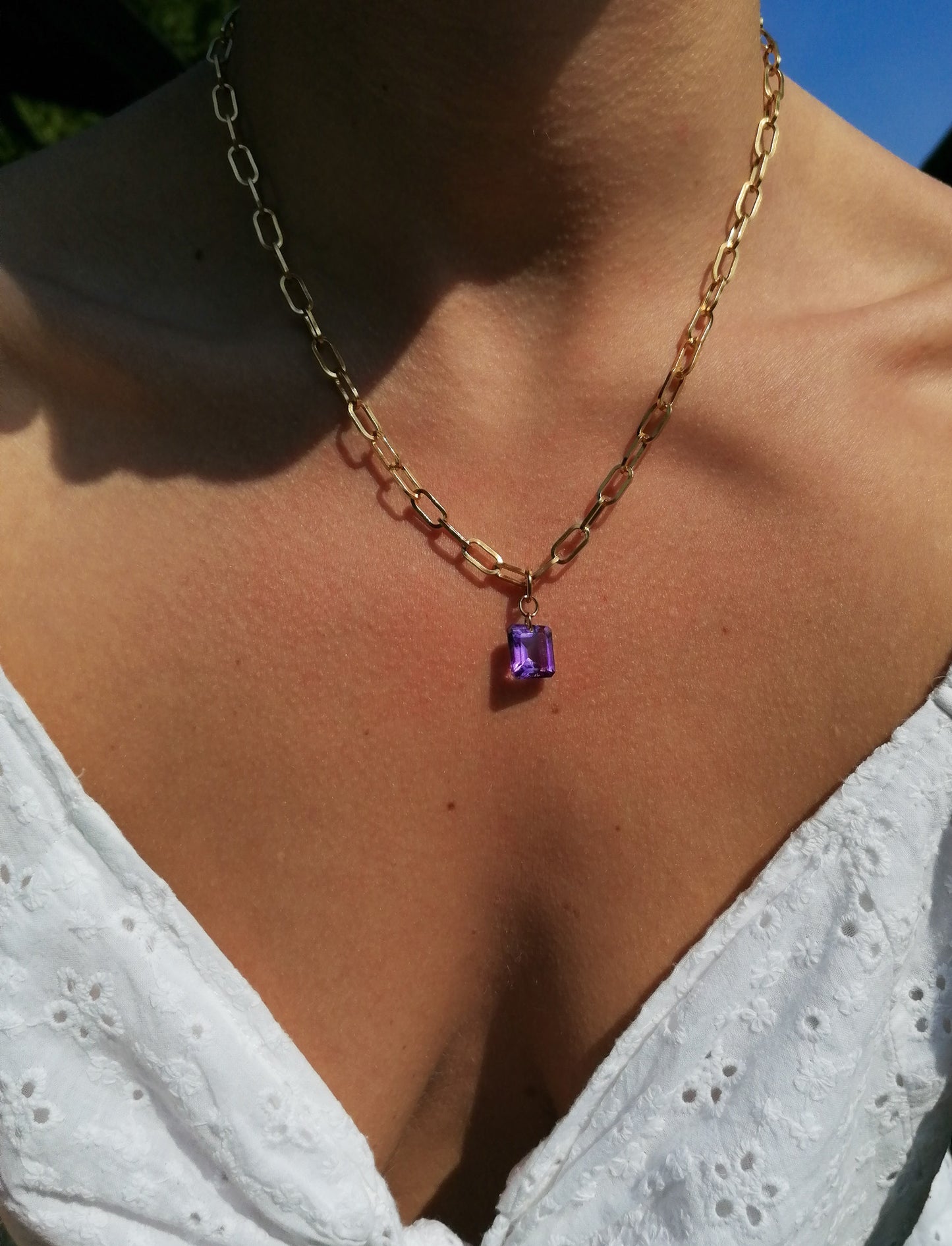 Octagon cut amethyst necklace