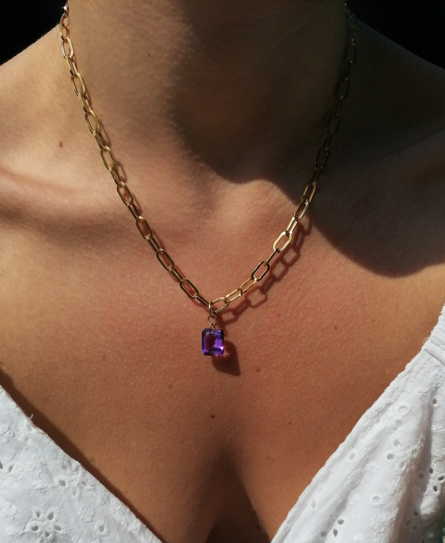 Octagon cut amethyst necklace