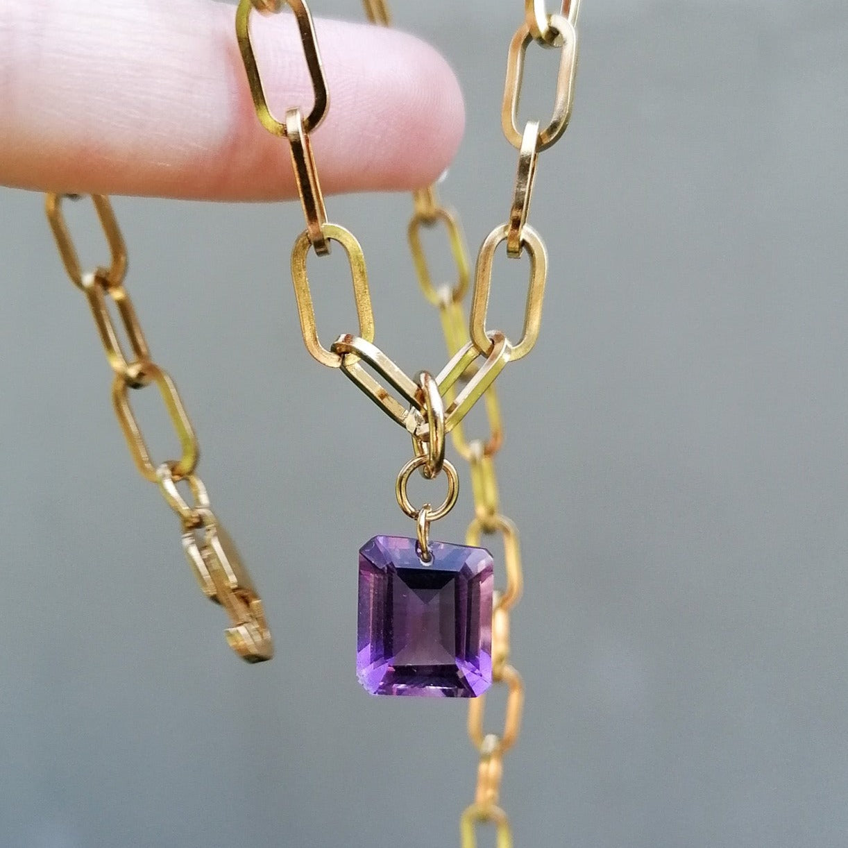 Octagon cut amethyst necklace