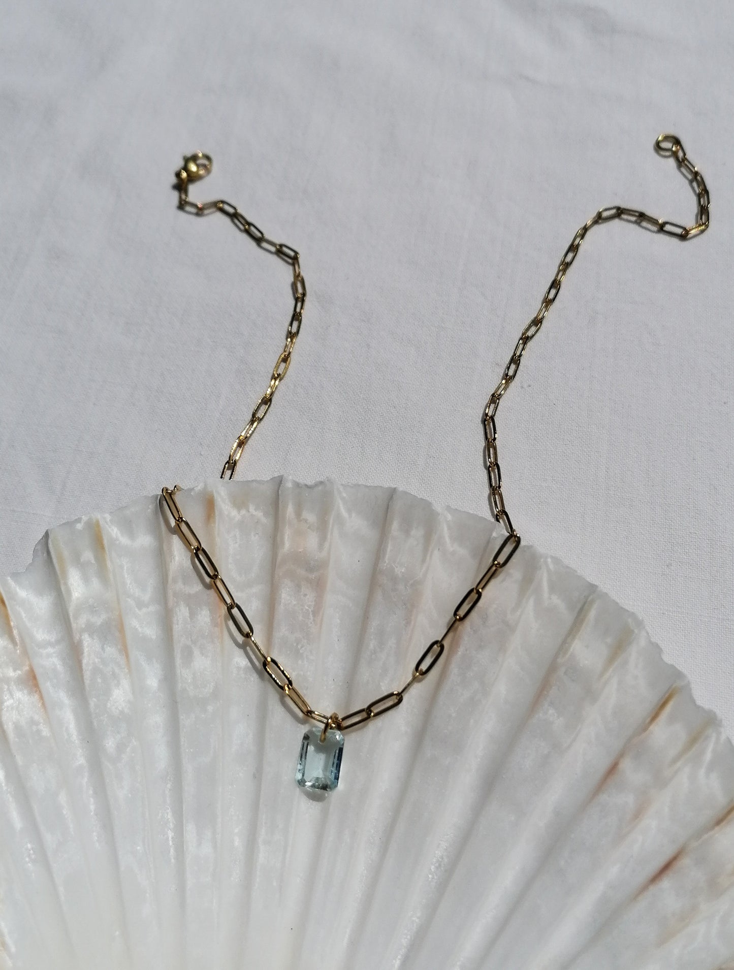 Aquamarine paperclip chain necklace