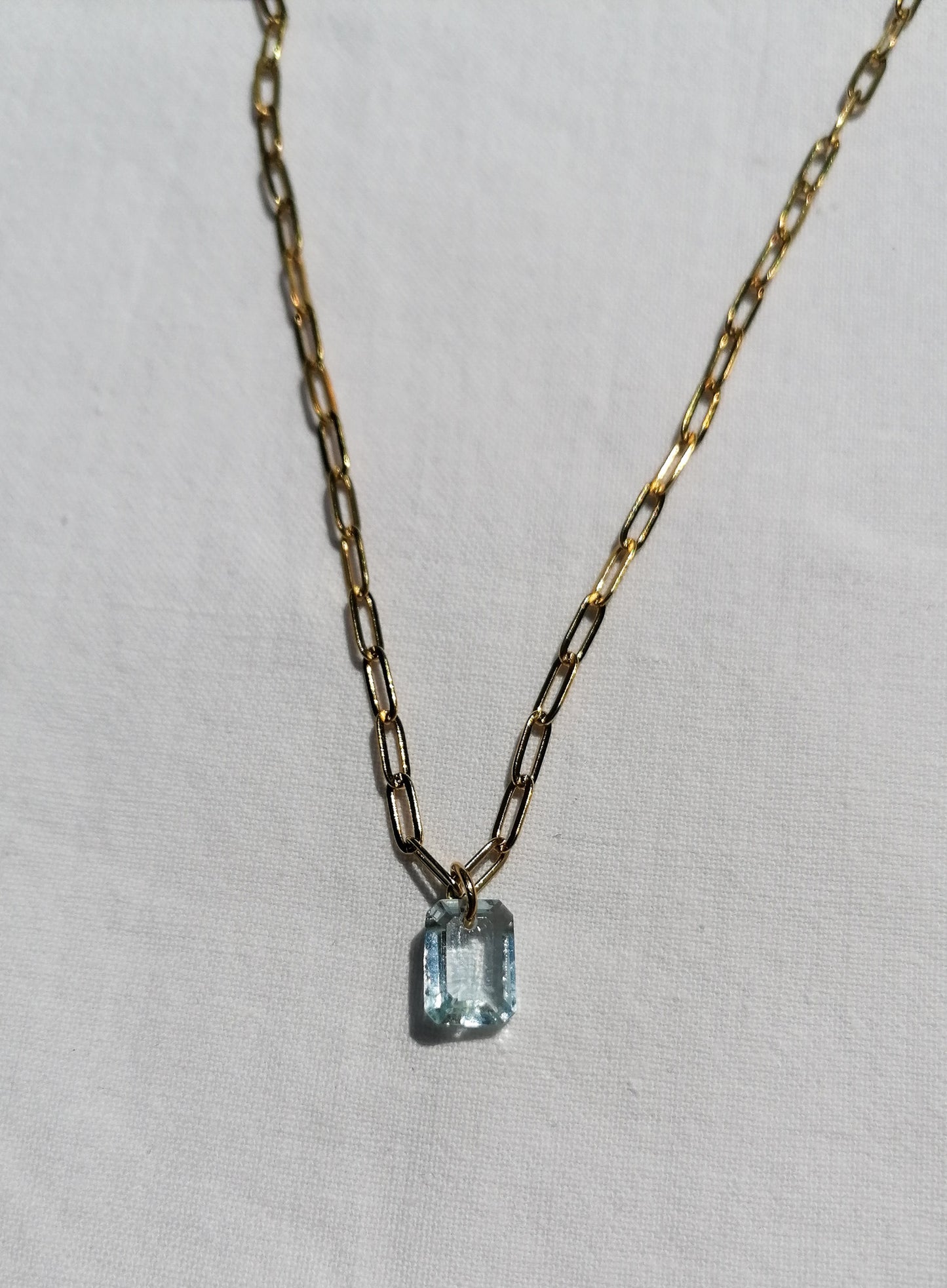 Aquamarine paperclip chain necklace