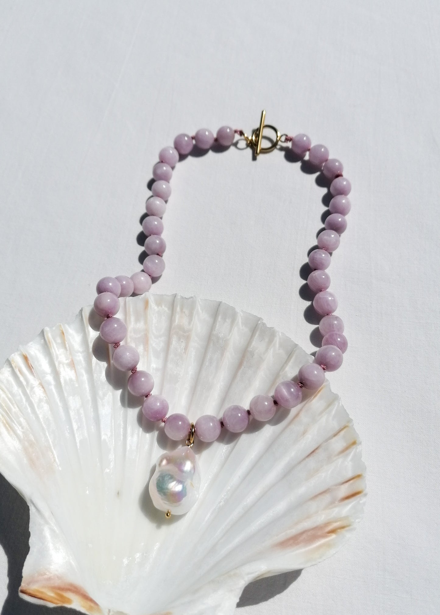 Kunzite pearl necklace