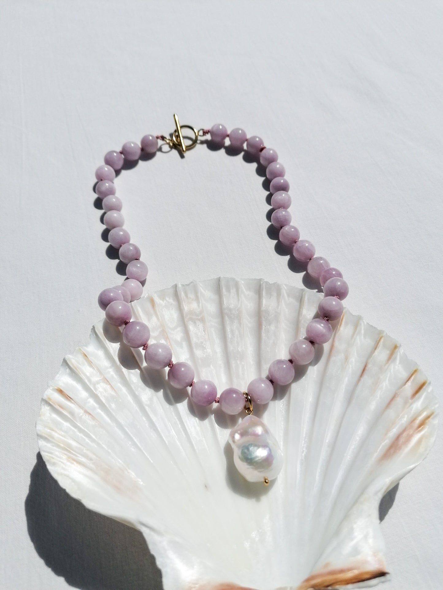 Kunzite pearl necklace