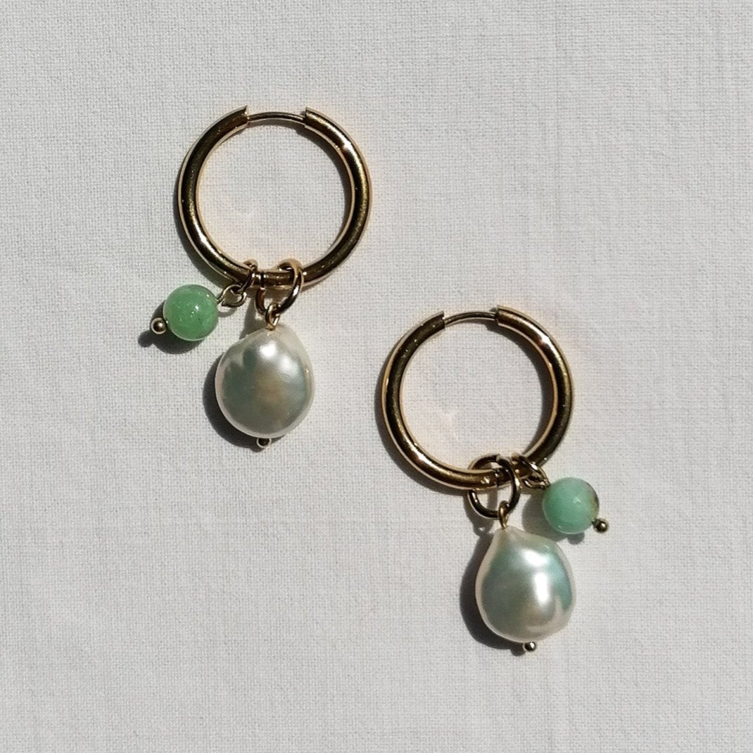 Chrysoprase & pearl earrings