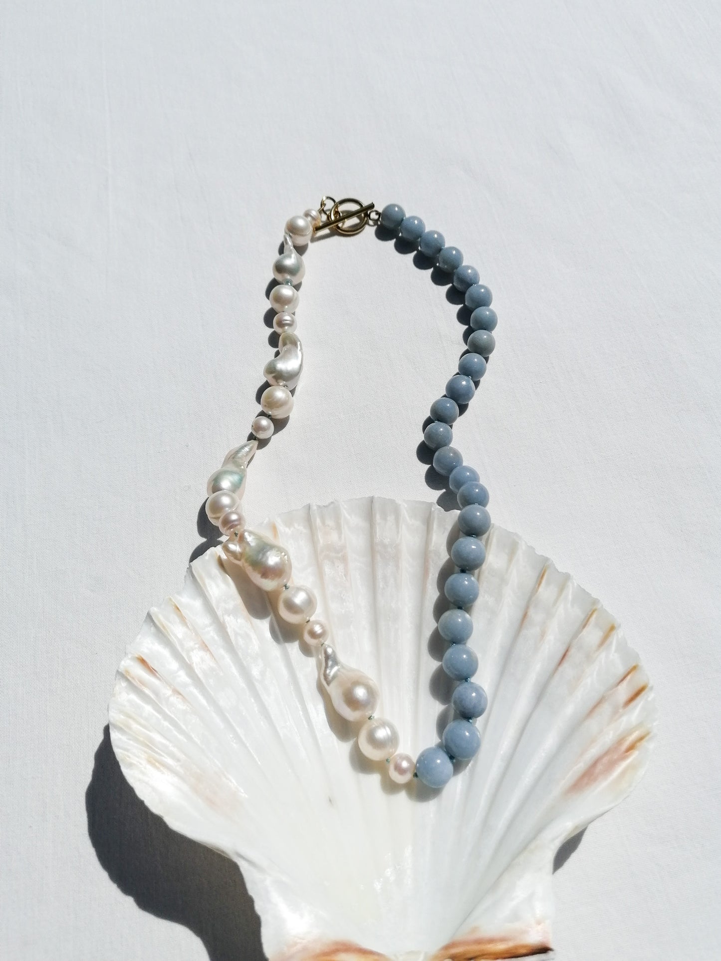 Half pearl & half angelite necklace