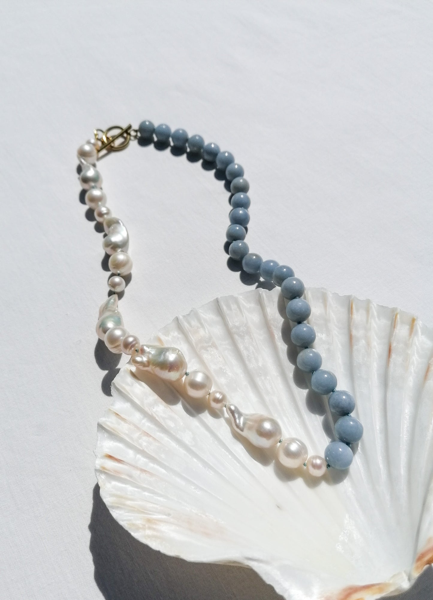 Half pearl & half angelite necklace