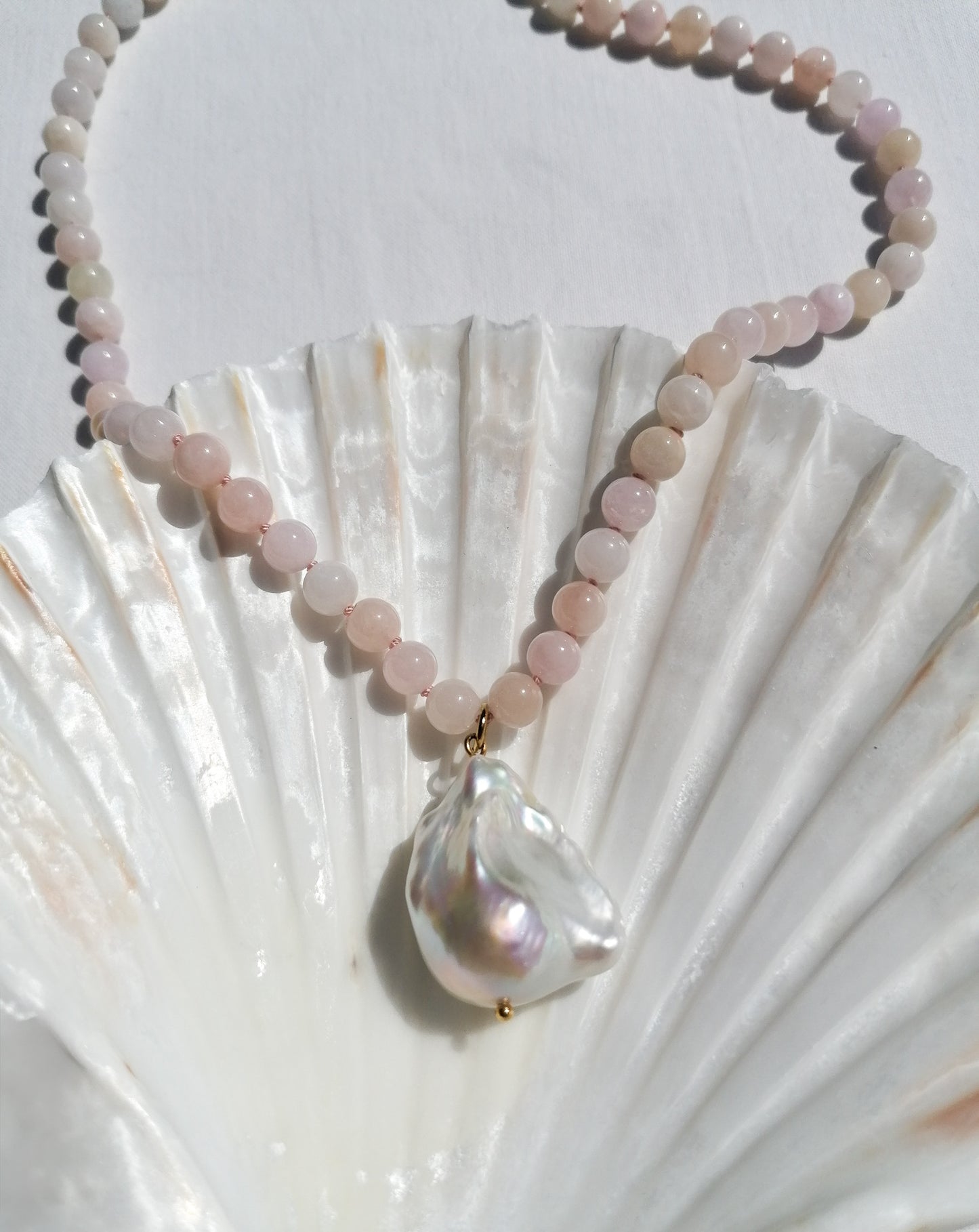 Morganite & pearl necklace