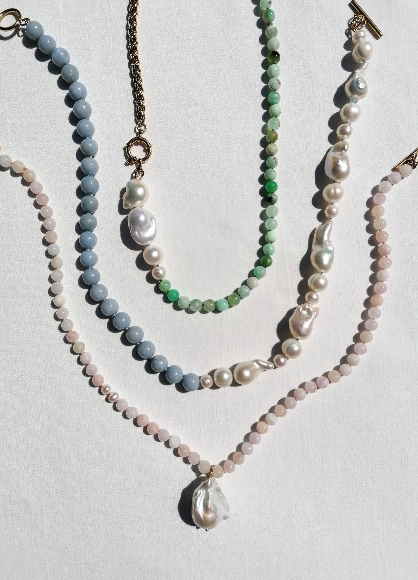 Asymmetric chrysoprase & pearl necklace