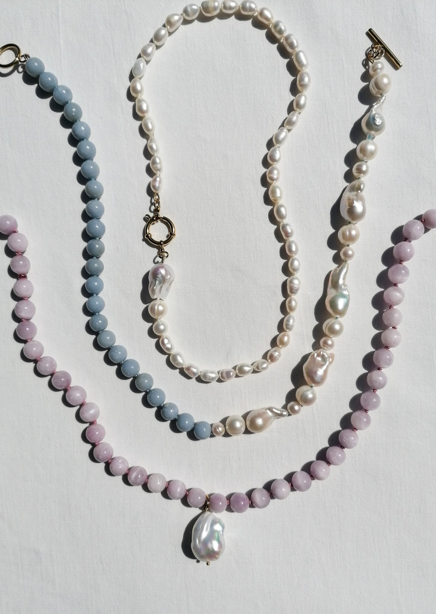 Half pearl & half angelite necklace