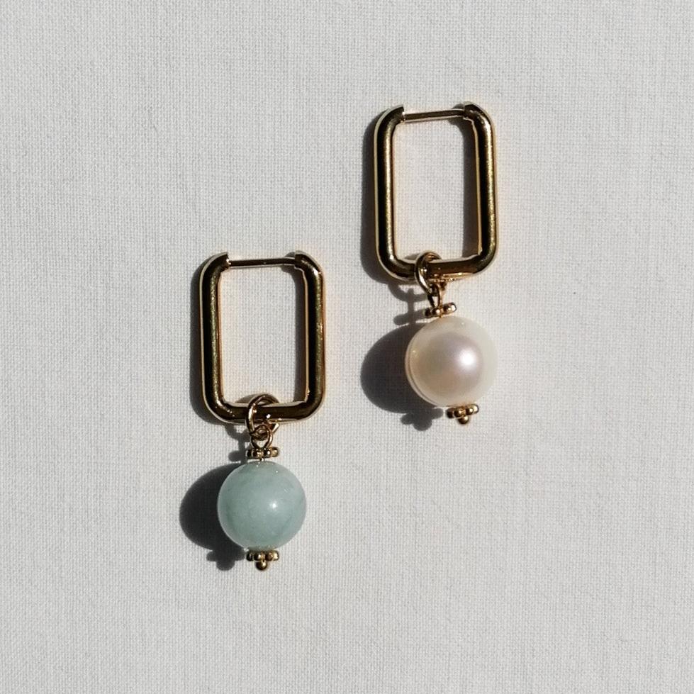 Mismatched aquamarine pearl earrings